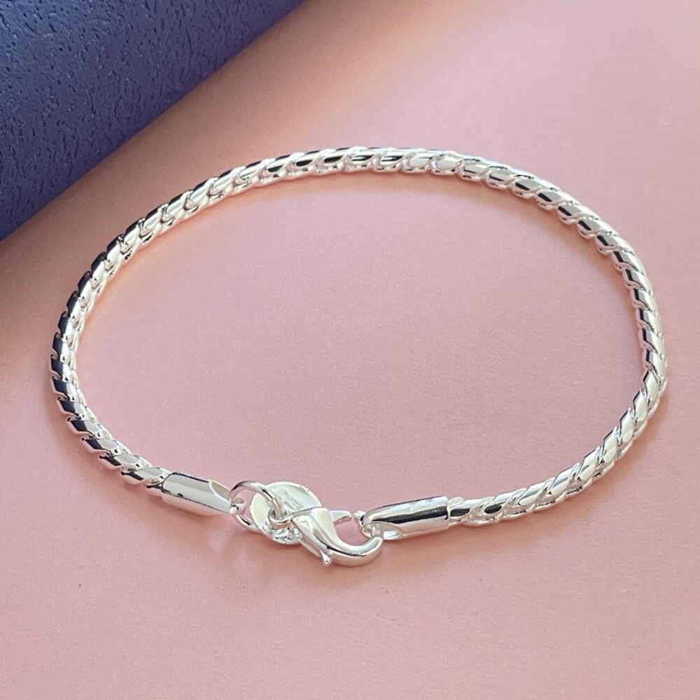 8" Unisex 925 Sterling Silver 3mm Twisted Rope Chain Bracelet
